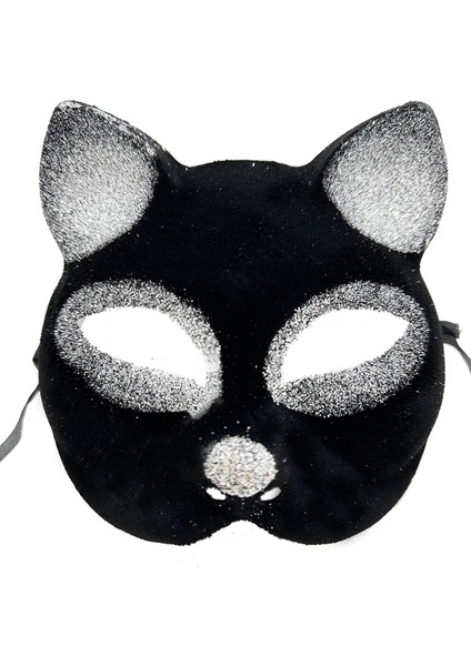 Siyah Renk Gümüş Simli Süet Kaplama Kedi Maskesi 18X14 cm modelleri