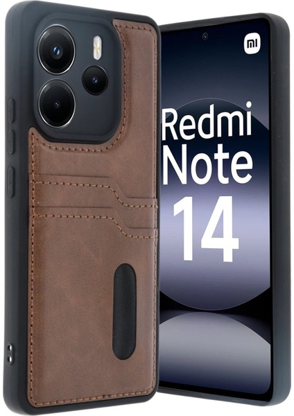 MYT09 Xiaomi Redmi Note 14 4g Kılıf Sara Kartvizitli Deri Kılıf - Taba