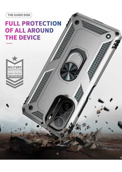 MYT09 Xiaomi Poco F3 Kılıf Sofya Yüzüklü Silikon Kapak - Gümüş