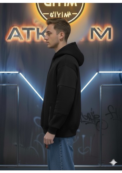 Unisex Relax Fit Rahat Kesim Pamuklu Içi Polarlı Çift Cepli Fermuarlı Beyaz Kapüşonlu Sweatshirt modelleri