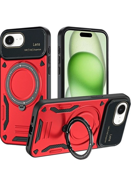 MYT09 iPhone 16E Kılıf Joy Lens Standlı Kapak - Kırmızı