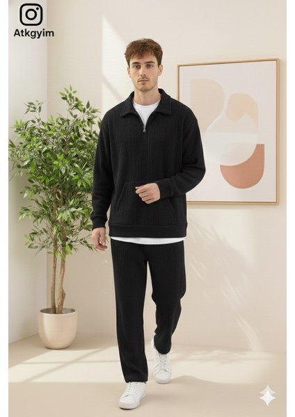 Erkek Oversize Fit Kadife Dokulu Eşofman Takımı **fermuarlı Ceket Veya Yarım Fermarlı Sweatshırt** Baggy Pantolon Yeşil**siyah**bej** fiyatları