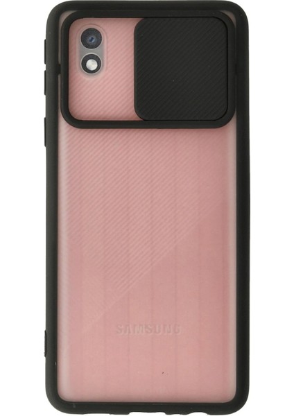MYT09 Samsung Galaxy A01 Core Kılıf Palm Buzlu Kamera Sürgülü Silikon - Siyah