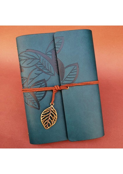 Deri Yaprak Desenli Petrol Mavisi Defter