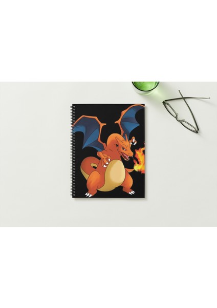Pokemon (Charizard) A5 Metal Spiralli Çizgisiz Sert Kapak Pokemon Defter
