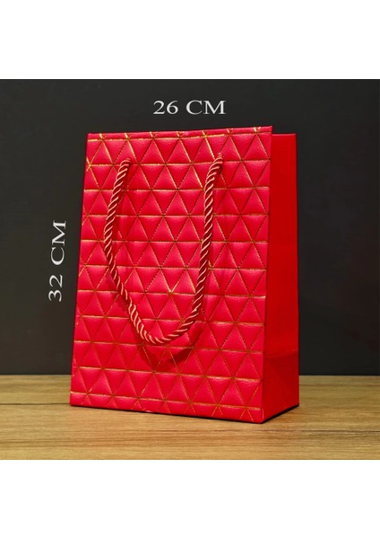 Büyük Boy Kırmızı Gold Desenli Hediye Çantası