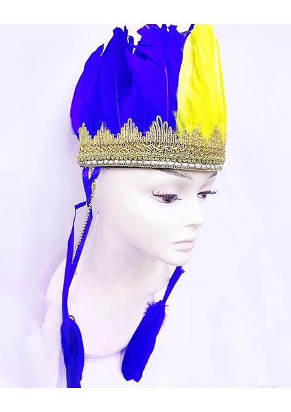 Sarı Lacivert Renk Tüylü Kızılderili Başlığı | Taraftar Başlığı fiyatları