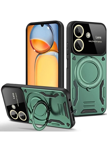 MYT09 Xiaomi Redmi 13C Kılıf Joy Lens Standlı Kapak - Koyu Yeşil