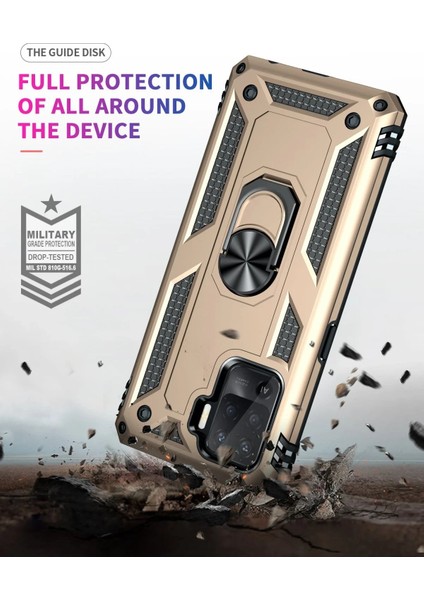MYT09 Oppo Reno 5 Lite Kılıf Sofya Yüzüklü Silikon Kapak - Gold