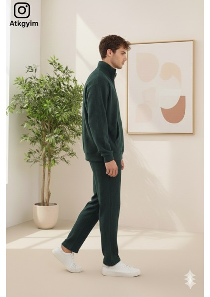 Erkek Oversize Fit Kadife Dokulu Eşofman Takımı **fermuarlı Ceket Veya Yarım Fermarlı Sweatshırt** Baggy Pantolon Yeşil**siyah**bej** fiyatları