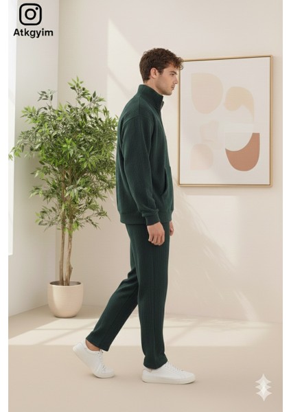 Erkek Oversize Fit Kadife Dokulu Eşofman Takımı **fermuarlı Ceket Veya Yarım Fermarlı Sweatshırt** Baggy Pantolon Yeşil**siyah**bej** modelleri