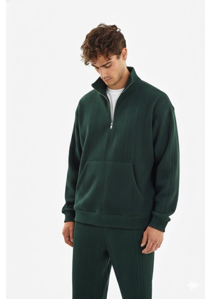 Erkek Oversize Fit Kadife Dokulu Eşofman Takımı **fermuarlı Ceket Veya Yarım Fermarlı Sweatshırt** Baggy Pantolon Yeşil**siyah**bej** indirimleri