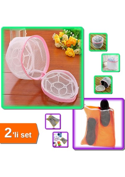 Fermuarlı Hassas Çamaşır Ayakkabı Yıkama Filesi + Sütyen Tam Korumalı Yıkama Filesi - 2li Set Z1H7J2