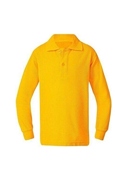 Ümiteks World Of Clothes Koyu Sarı Penye Polo Yaka Uzun Kol Okul Tişörtü Penye Polo Yaka Sarı Uzun Kol Çocuk Tişörtü