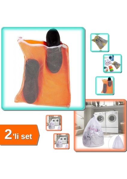 Fermuarlı Ayakkabı Yıkama Dev Boy File 36X36 cm + Çamaşır Yıkama Filesi 40X60 cm - 2li Set C7B7F4