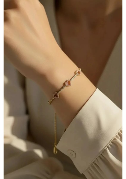 Çelik Pembe Kalp Bileklik