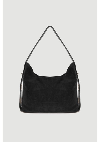 %100 Hakiki Süet Deri Fermuar Kapama ve Iç Cep Detaylı Kadın Omuz Çantası