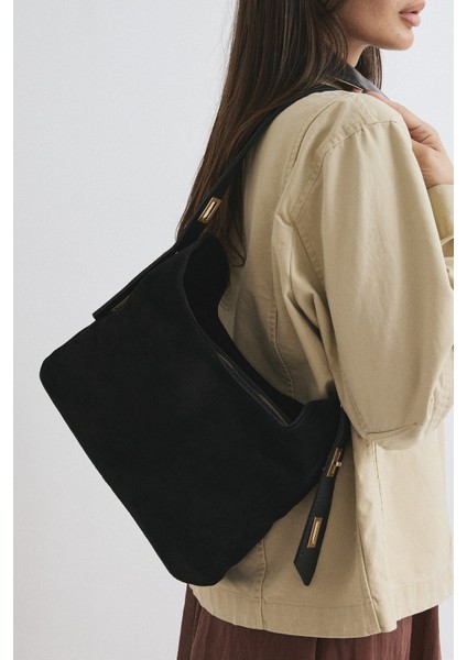 %100 Hakiki Süet Deri Fermuar Kapama ve Iç Cep Detaylı Kadın Omuz Çantası modelleri