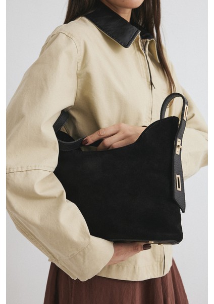 %100 Hakiki Süet Deri Fermuar Kapama ve Iç Cep Detaylı Kadın Omuz Çantası fırsatları