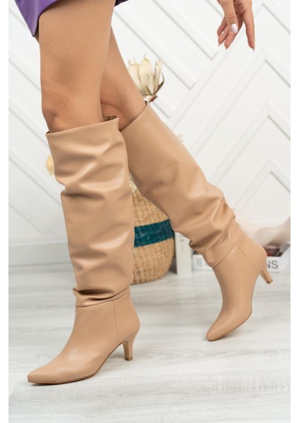 ZRİN-2001 Nut Ince Topuklu Körüklü Premium Kadın Çizme