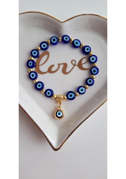 Hediyelik Nazar Boncuklu Koyu Mavi Bileklik