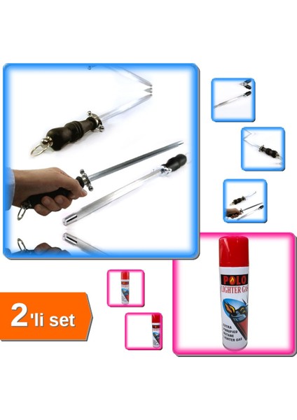 Profesyonel Masat Bıçak Bileyici 30 cm + 270 ml Çakmak Gazı - 2li Set A1W2U6