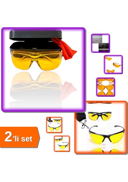 2 Adet Anti Far Gece Görüş Gözlüğü - 2li Set C2X3R8