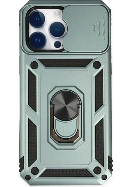 iPhone 14 Pro Max Kılıf Pars Lens Yüzüklü Silikon - Yeşil