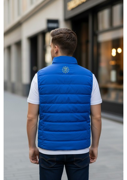 Su ve Rüzgar Geçirmez Erkek Dik Yaka Mevsimlik Mavi Şişme Yelek modelleri