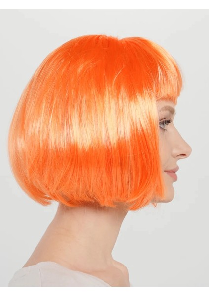 Turuncu Renk Küt Parti Peruğu Kısa Takma Saç modelleri