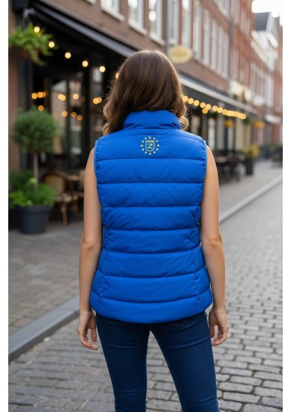 Su ve Rüzgar Geçirmez Kadın Dik Yaka Mevsimlik Mavi Şişme Yelek modelleri