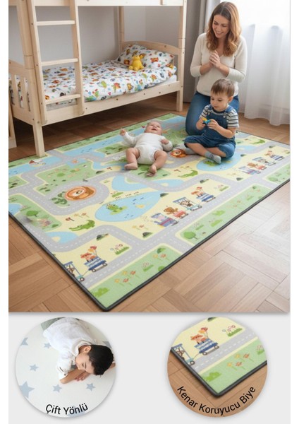 Oyun Matı, 200X140X1 cm Çift Taraflı Rulo Oyun Halısı