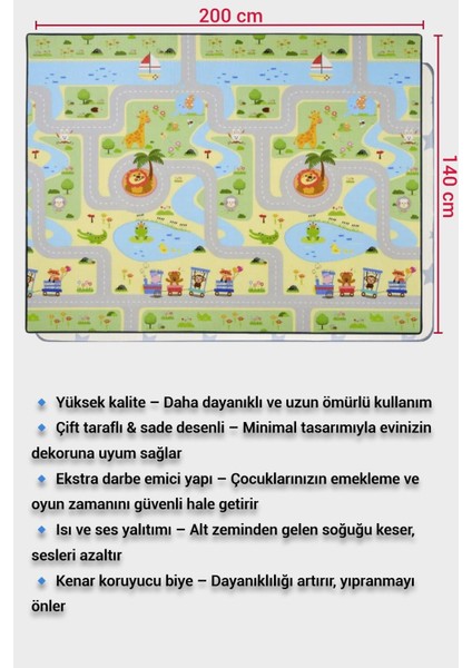 Oyun Matı, 200X140X1 cm Çift Taraflı Rulo Oyun Halısı fırsatları