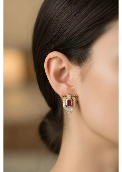 VIP Bordo Taşlı Küpe