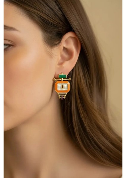 Çelik Turuncu Tasarım Küpe