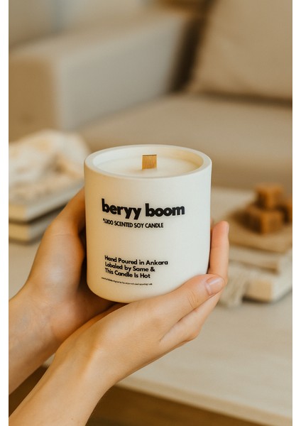 : Berry Boom : Modern Beyaz Beton Mum (Böğürtlen, Kiraz, Peyoni Çiçeği, Karamel) modelleri