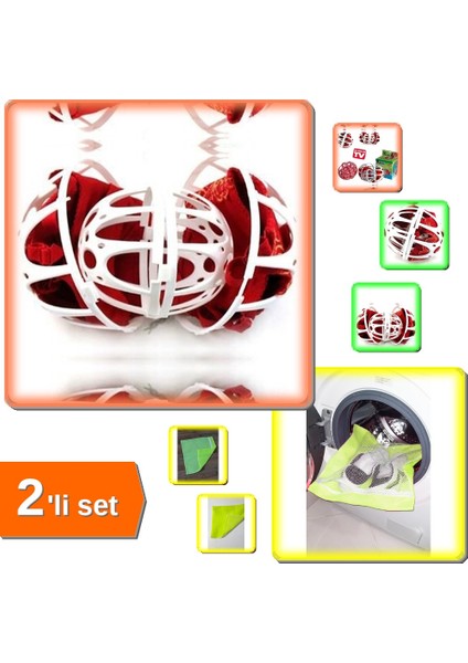 Sütyen Yıkama Topu Koruyucu + Sarı Yıkama Fermuarlı Ayakkabı Yıkama Filesi - 2li Set W0Z8X8