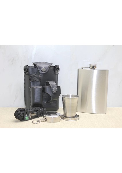 Deri Kılıflı Shot Bardaklı Matara ALK3913