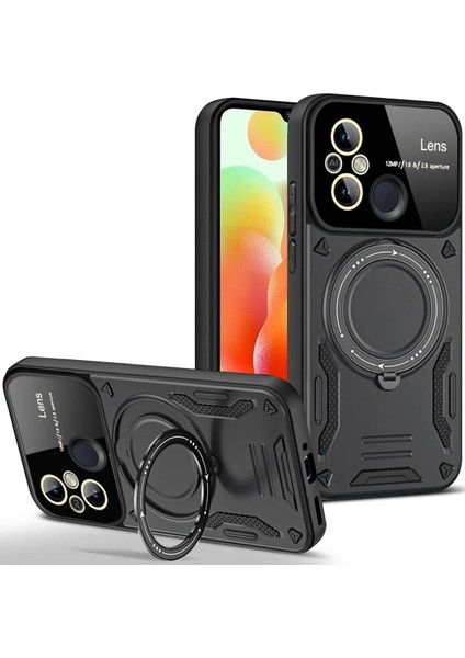MYT09 Xiaomi Redmi 12C Kılıf Joy Lens Standlı Kapak - Siyah