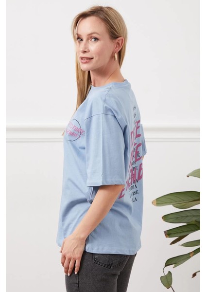 Baskılı Tişört Mavi