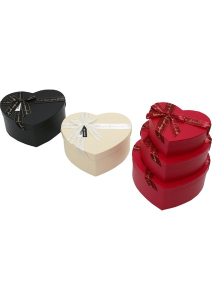 3pcs Kalp Mat Mix Renkli Karton Hediye Kutusu Kurdelalı 22X20-19X17-16X14CM (5224)