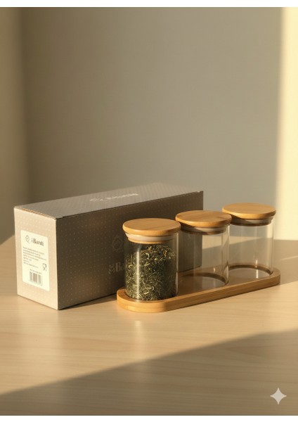 Bambu Kapaklı Cam Baharatlık Seti 3’lü – Standlı modelleri