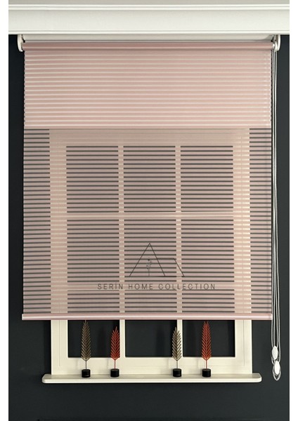 Pembe Jaluzi Görünümlü Tül ve Stor Perde (Dayanıklı Alüminyum Kasa)