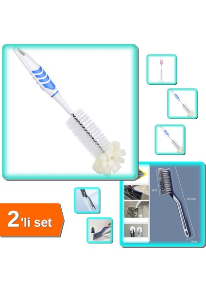 Şişe Temizleme Fırçası + Cımbızlı Çok Amaçlı Kademeli Kesim Uçlu Temizlik Fırçası - 2li Set F5N5P3