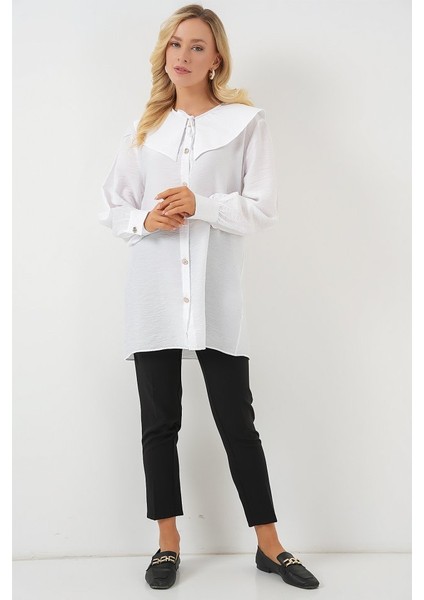 Bebe Yaka Uzun Tunik 5967 - Beyaz modelleri