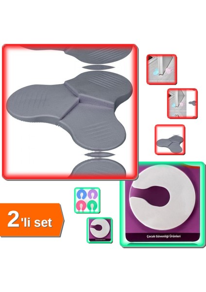 3 Kademeli Kapı Stoperi + Kapı Durdurucu Sünger Stoper - 2li Set Q1V9R3