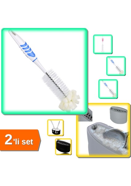 Hijyenik Vantuzlu Çatal Kaşık Bıçak Yıkama Fırçası + Şişe Temizleme Fırçası - 2li Set S2R2K3