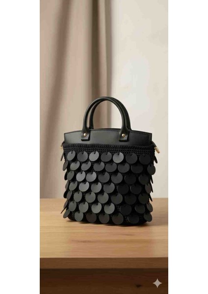 El Işlemesi Pul Detaylı Makrome Çanta