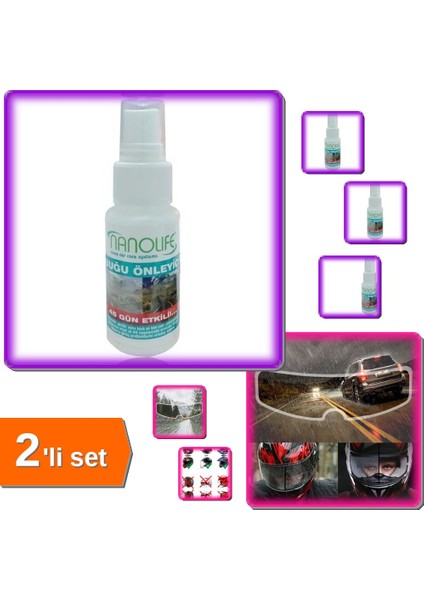 Araç Camı Kask Gözlüğü Nanoteknolojik Buğu Önleyici + Kask Yağmur Kaydırıcı Anti Sis - 2li Set P4K9H