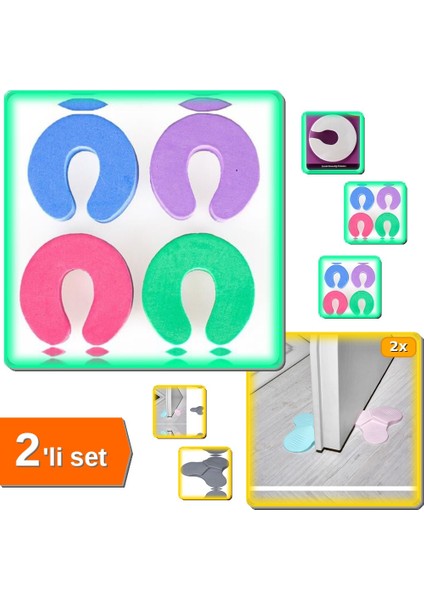 4 Adet Kapı Durdurucu Sünger + 2 Adet 3 Kademeli Stoper - 2li Set G1Q7H2